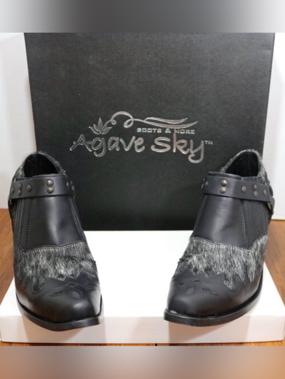 Agave Black Leather & Haircalf Western Booties